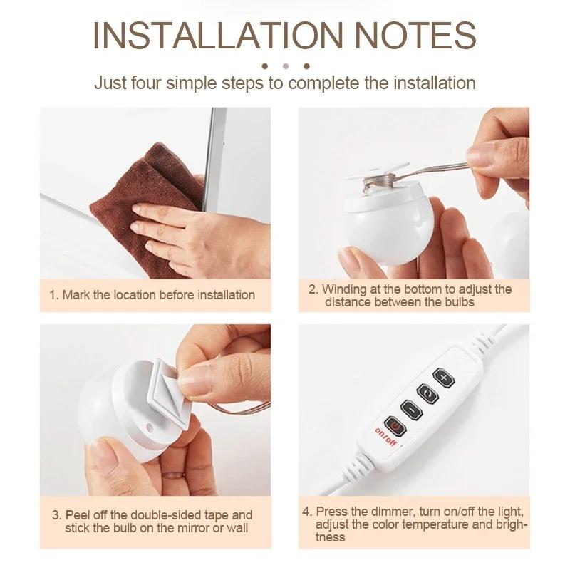 USB трехцветная регулировка яркости Голливудское зеркало фара зеркальная лампа лампа для макияжа лампочка фара 5В лампа для ванной