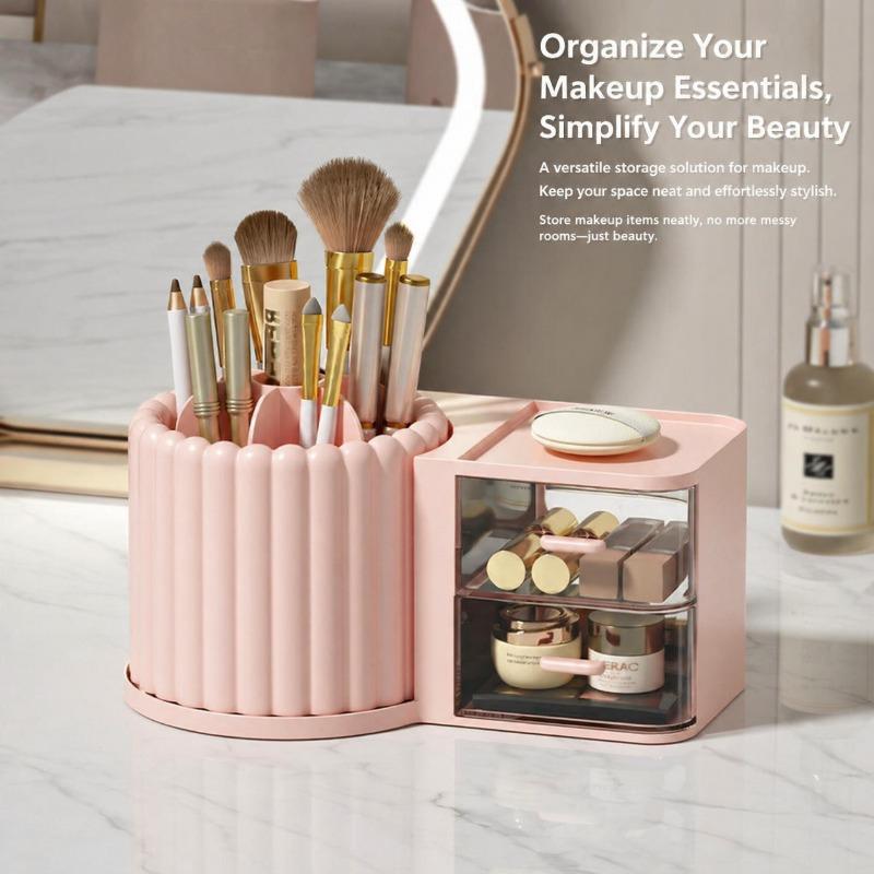 360° Spinning Desktop Shelf Dual-purpose Pen Container Cosmetic Caddy Student Dorm Essential Storage Case Lightweight Durable