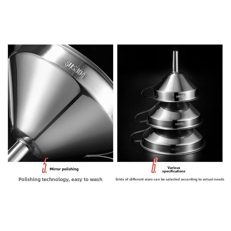 Stainless Steel Funnel 304 Kitchen Pouring Oil Funnel Filter Liquid Stainless Steel Oil Funnel Household Wine Funnel Large Calibre