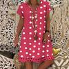 2026 Cross-border Spring and Summer New Amazon European and American Women's Dress Fashion Polka Dot Short Sleeve V-Neck Printed Medium Dress