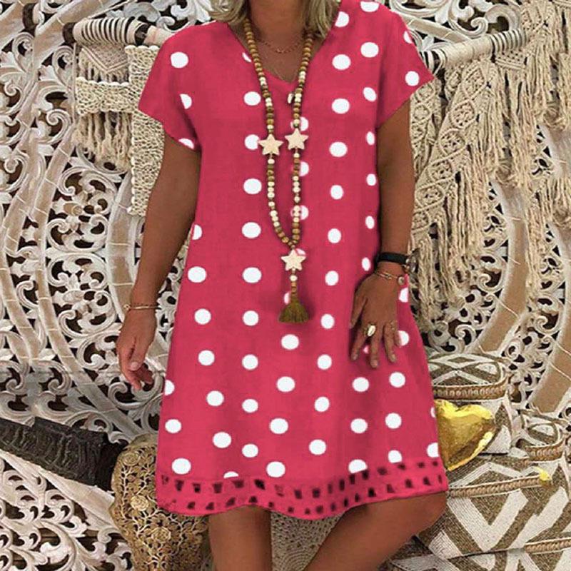 2026 Cross-border Spring and Summer New Amazon European and American Women's Dress Fashion Polka Dot Short Sleeve V-Neck Printed Medium Dress