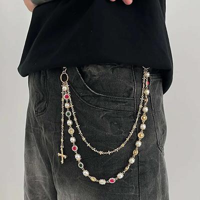PuRui Изысканный Имитация Циркона Двухслойный Регулируемый Пояс Сплавная Цепочка Мужской Женский Красочный Акриловый Сверло Крест Подвеска Циркон
