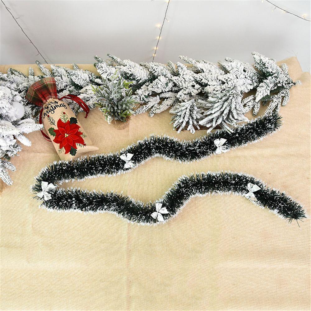 New Year Christmas Tree Ornament Snowflake Strips Ribbon Garland With Bowknot Dark Green Ribbon
