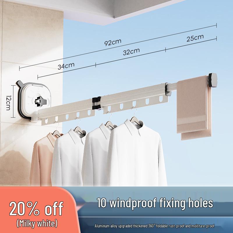 Punch-Free Suction Cup Folding Clothes Drying Rack with Retractable Rod – Invisible and Compact for Bathroom and Window Use