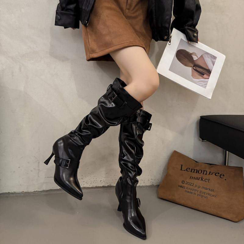 Fashion Knee-high Boots Women's 2025 Autumn Winter New Small Size Long Boots College Sle Long Elastic Boots Thi Bot Square