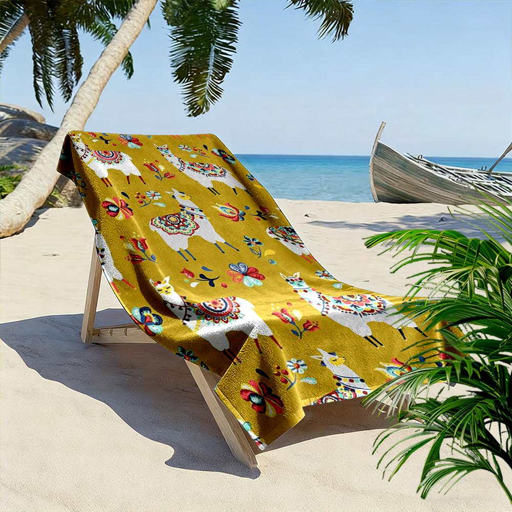 Colorful Llama and Floral Pattern Print Beach towel quick-drying for travel outdoor sports jogging beach and swimming