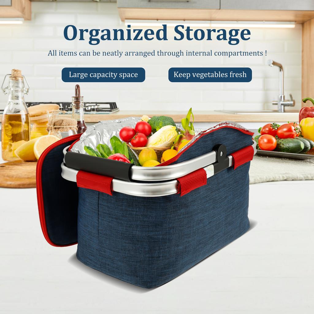 Корзина для пикника D600 Ткань Оксфорд Изоляция и Водонепроницаемость Корзина для покупок Большая Вместимость Складная Уличная Переносная Корзина для Ланча