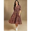 Women Fit and Flare Maroon Dress Printed Half Sleeves Top Tunic Kurta Dress VF-1871