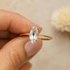 Cubic Zirconia Engagement Wedding Ring – Marquise Cut Yellow Gold Plated Solitaire Ring, Bridal Anniversary Gift for Women