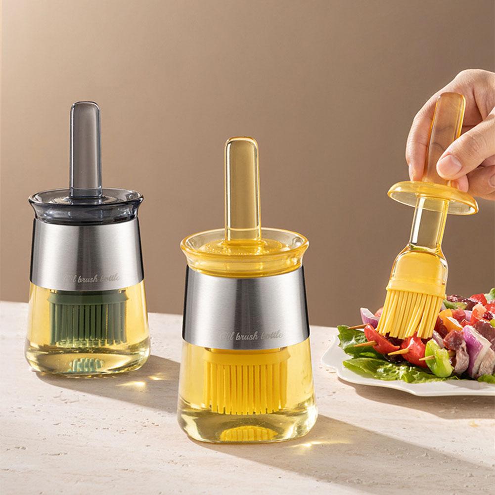 Oil Dispenser Bottle With Brush, Silicone Heat Resistance Basting Brush, Glass Oil Bottle Container For Kitchen Cooking Barbecue Sauce Grill Frying
