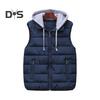 Men Waistcoat Hooded Drawstring Sleeveless Vest Coat with Pockets Zipper Closure Warm Comfortable Down Waistcoat