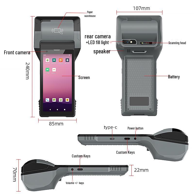 Смарт-терминал сбора данных PDA608 с HD-сканером, принтером, NFC, считывателем ID-карт, RFID и расширяемыми модулями