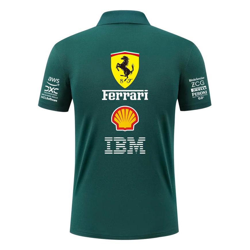 Женская поло-рубашка Ferrari F1 Racing Классический принт с логотипами спонсоров С коротким рукавом С воротником Топ для автоспорта