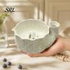 Space Saving Kitchen Tool Self-Spinning Ceramic Berry Washing Bowl, Built-In Drainage Holes Handheld Produce Rinsing Basket Fruit Strainer,