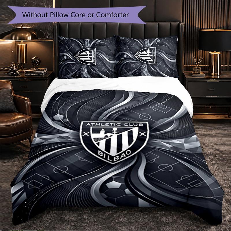 Athletic Bilbao Football 3 Piece Bedding Set Soft Duvet Cover Set with Pillowcases Printed Bedroom Decor Set for Home