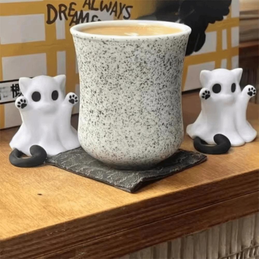 Hand-Raising Posture Ghost Cat Ornament Mini Halloween Cat Desk Figurine Ghost Cat Figurine Office