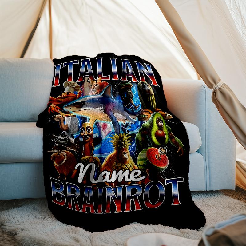 Personalized Custom Name Blanket - Italian Brainrot animal Print Design,Blanket for Sofa,Bed,Travel,Camping - Soft and Warm, Great Gift