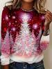 Women's 3D Christmas Tree Gradient Print Long-Sleeve T-Shirt with Shiny Snowflake Stars - Sparkling Winter Top