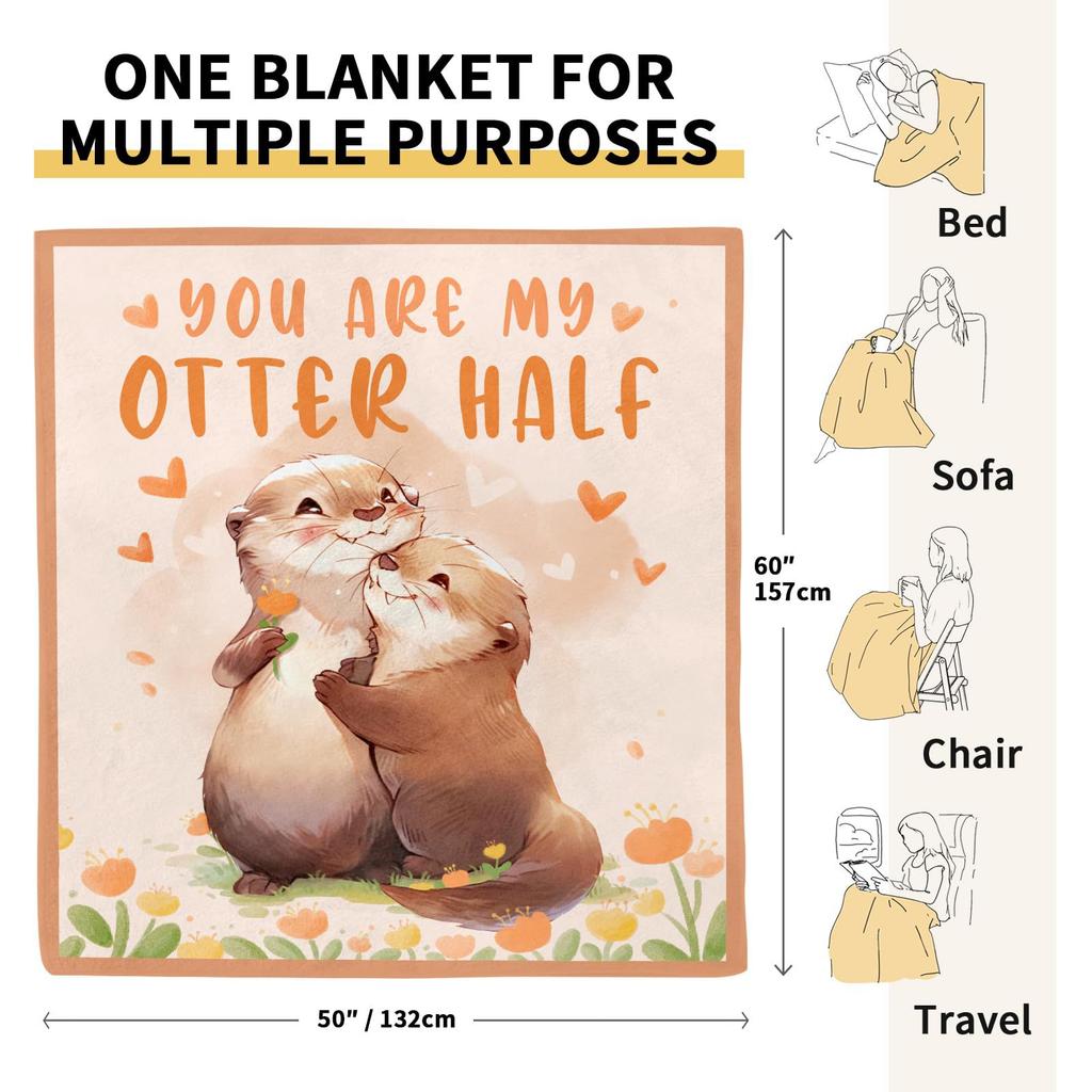 Cartoon otter pattern Printed Blanket for Sofa Bed Travel Camping Living Room Office Conditioning Blanket for All Seasons Gifts
