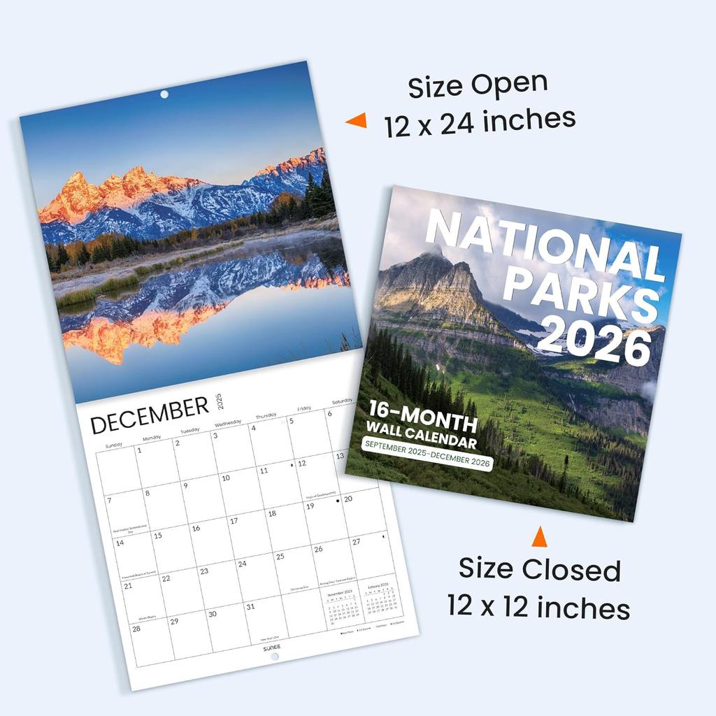SUNEE 2026 Calendar for Wall, 2026 Large Wall calendar 12x12 Inches with 16 Months from September 2025 to December 2026, Thick Glossy Paper, 12" x