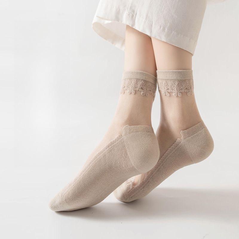 Transparent Crystal Silk Lace Sock Women Soft Comfy Sheer Silk Cotton Mesh Socks Women Ultra-thin Elastic Crystal Socks