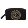 Black Celtic Viking Design Storage Bags Magical Runic Compass Vegvisir In The Circle Travel Makeup Bag Portable Cosmetic Bag