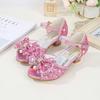 Girls' Sandals New Fashion Big Kids Princess Shoes Summer Children's Versatile High Heels Little Girls Crystal Sandals