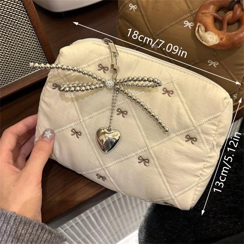 Милая косметичка с бантом на молнии для девочек, большая вместительная косметичка, переносная сумка для хранения, дорожная косметичка, туалетные принадлежности, подарочный мешочек