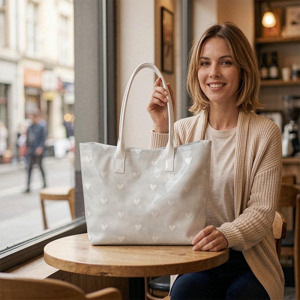 Women Heart Print Tote Bag Fashion Casual Large Capacity Top Handle Shoulder Handbag for Daily Outdoor Use