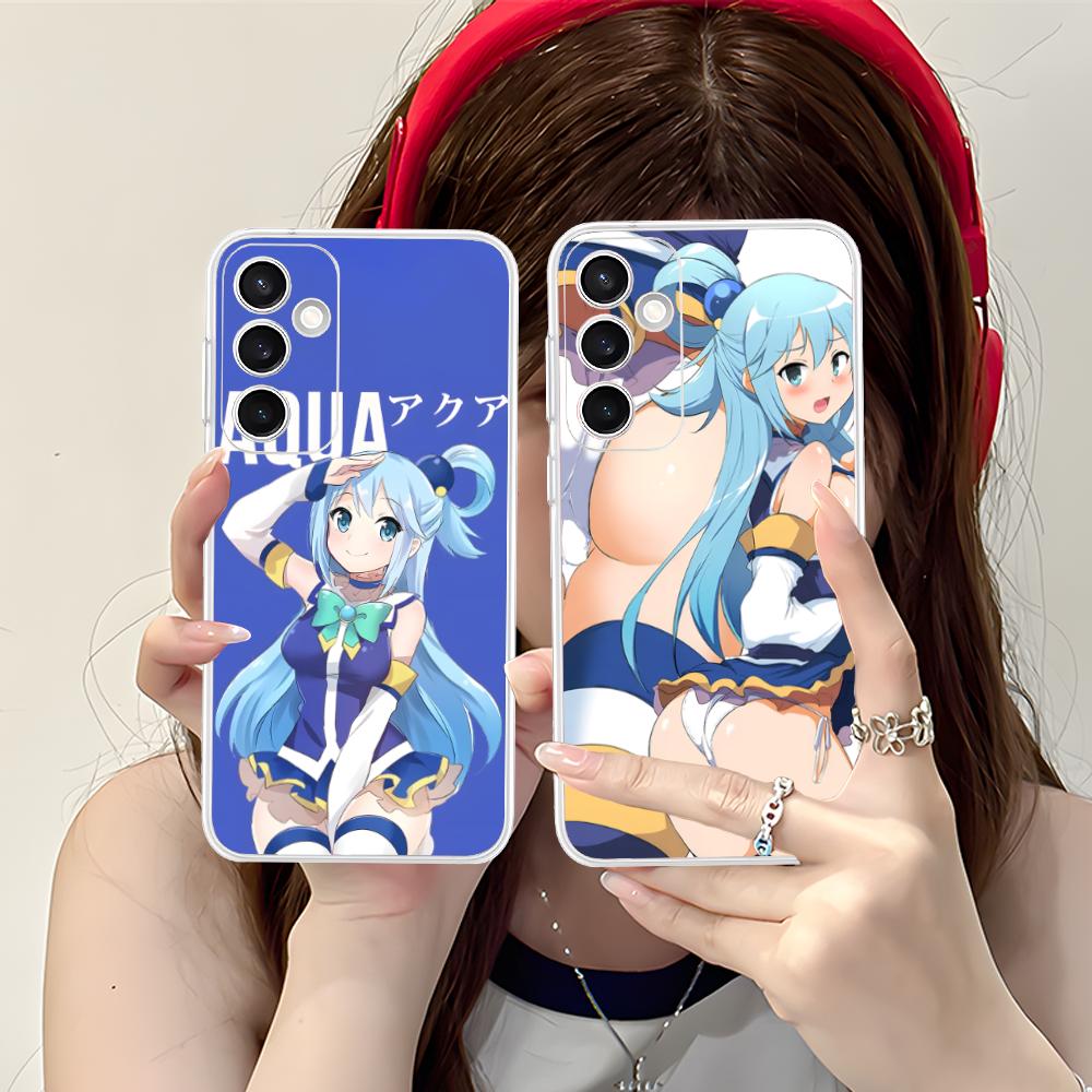 Чехол для мобильного телефона Konosuba Aqua для Samsung Galaxy S25 S24 S23 S22 S21Plus FE Ultra Прозрачный Цветной Защитный Смартфон Красивый