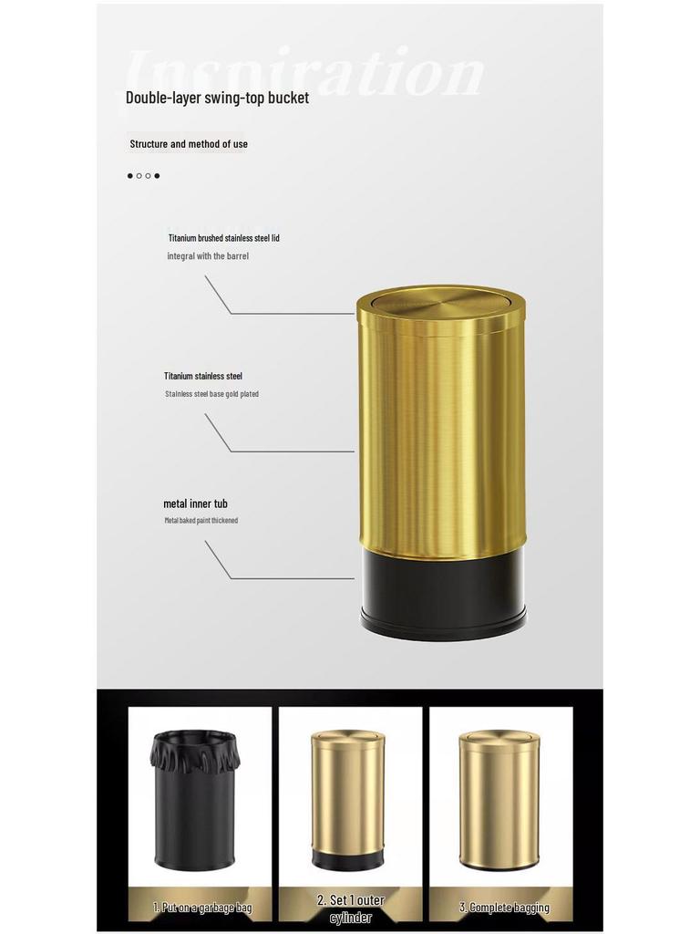 Мусорное ведро из нержавеющей стали с откидной крышкой для дома и кухни, дизайн в стиле легкой роскоши для ванной комнаты и гостиной.