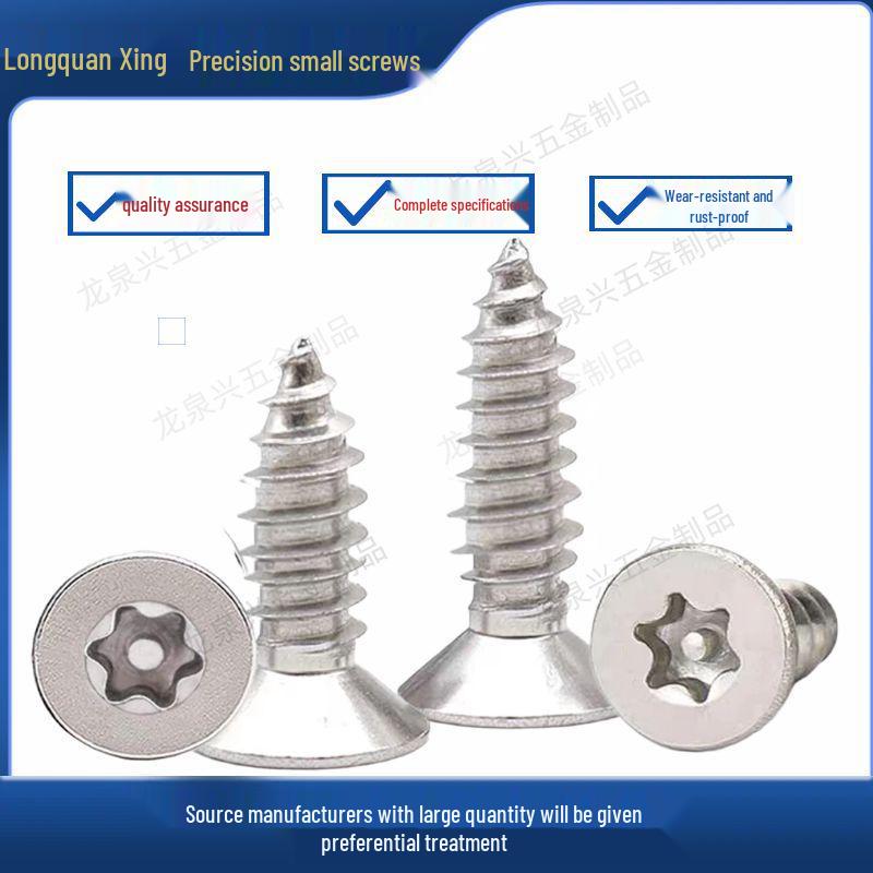 Anti-Theft 304 Stainless Steel Torx Self-Tapping Screws, Pin ST2M2.3-M5M6, Flat Head, Pointed Tail