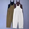 Retro Cargo Bib Bodysuits Women Autumn Casual Comfortable Loose Straight Leg Sleeveless Simple Jumpsuits