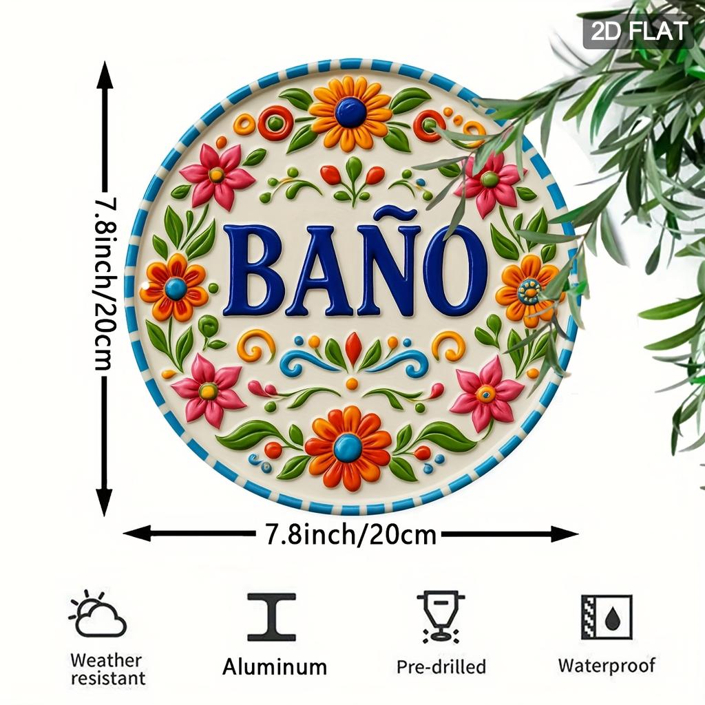 Vintage Spanish Floral 8x8 Inch Aluminum Bathroom Sign