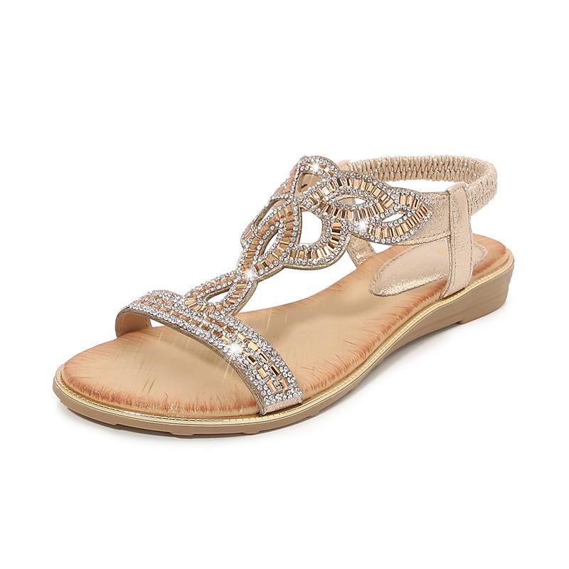 Large size hollow flat rhinestone sandals bohemian comfortable women's shoes summer 5151-3