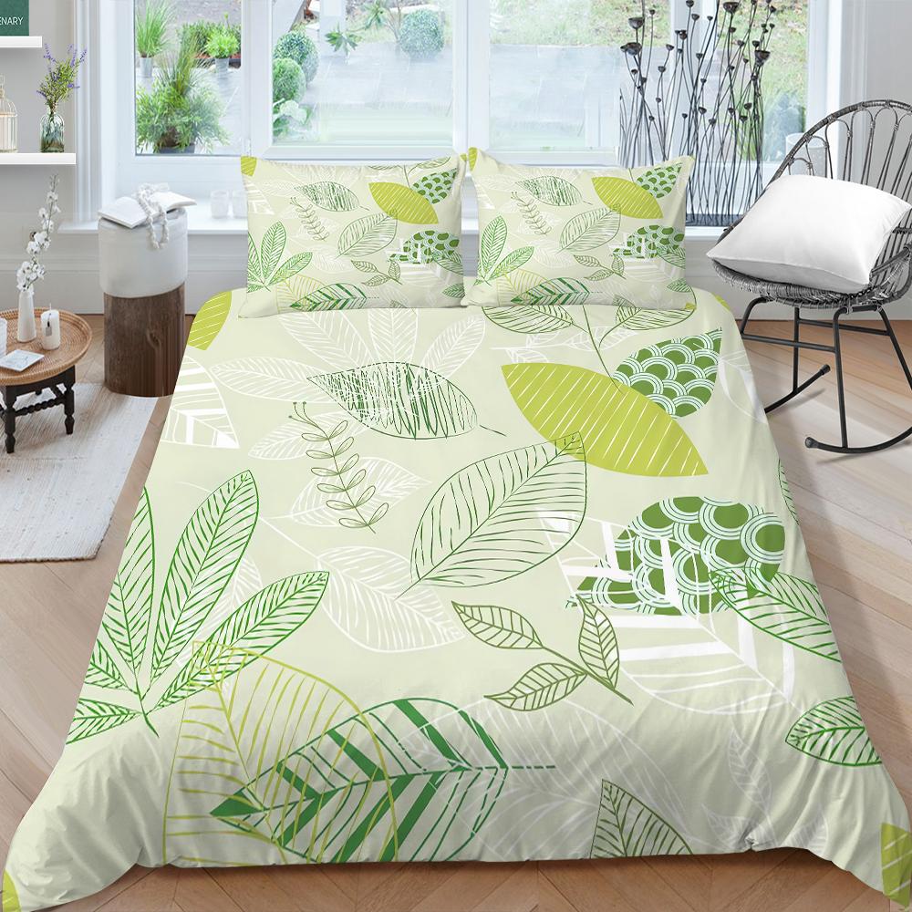 Семейное постельное белье, односпальная двуспальная кровать, полноразмерная серия с растительным принтом, постельное белье с узором в виде листьев, наволочка и пододеяльник, моющееся украшение для дома