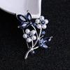 Women Faux Pearl Rhinestone Petals Flowers Brooch Pin Jewelry Clothing Accessory
