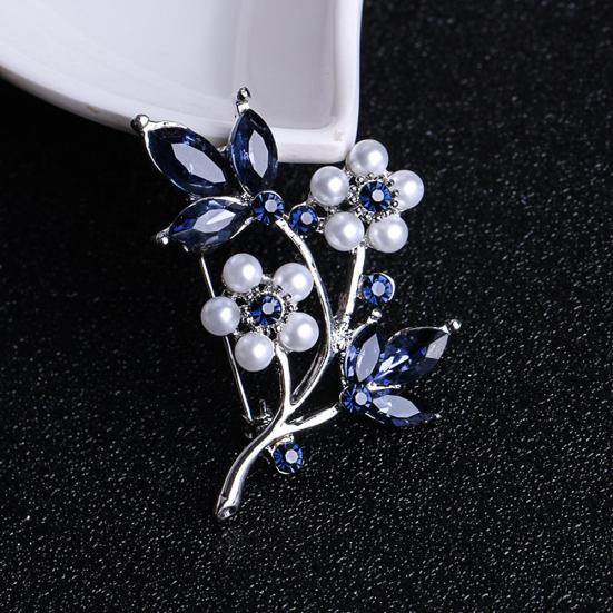 Women Faux Pearl Rhinestone Petals Flowers Brooch Pin Jewelry Clothing Accessory