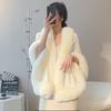 Women's Large Woolen Cape Shawl with Imitation Rex Rabbit Fur - Elegant Autumn/Winter Knitted Cardigan