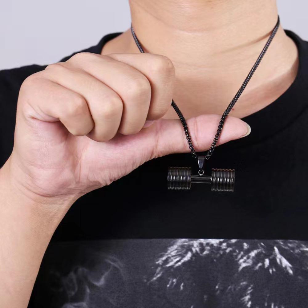 Alloy Fitness Dumbbell Necklace Hip-Hop Pendant Jewelry New Gym Dumbbell Barbell Chain  Men Women