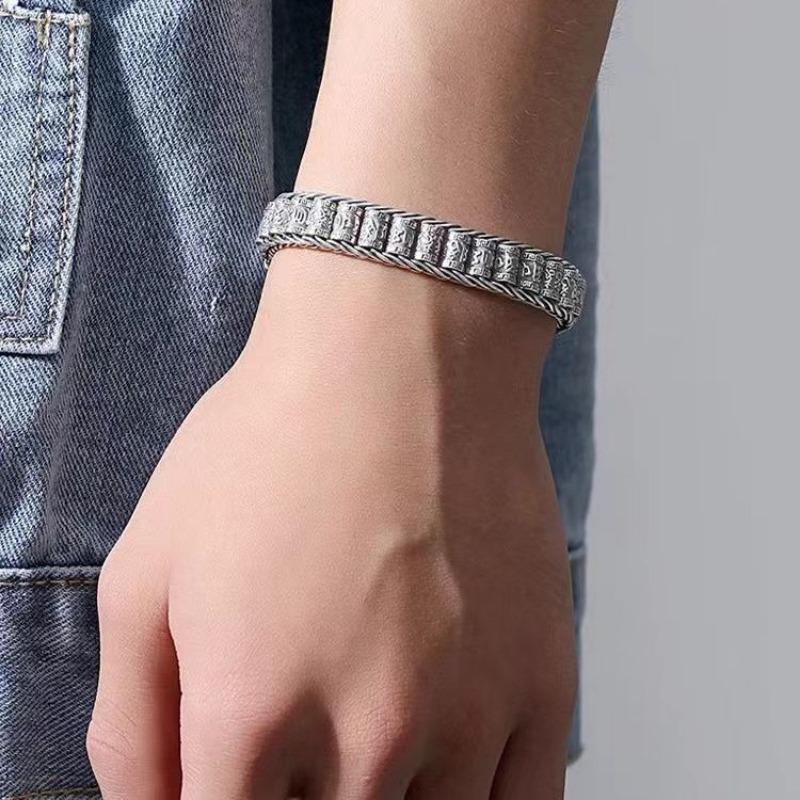 Браслет-мантра из шести символов паспарту для мужчин, нишевый дизайн, ручная работа, креативный ретро-серебряный легкий роскошный браслет для женщин