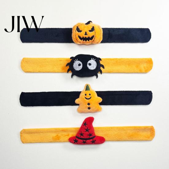 Halloween Decorations for Outfits 2 Pcs Slap Bracelets, Plush Pumpkin, Bat, Ghost, Black Cat Soft Portable Festive Armband Bands Kids, Trick or Treat