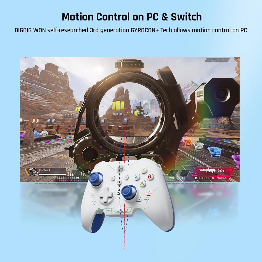 PC BIGBIG WON Rainbow 2 SE Wireless Controller Motion Hall Effect 12 Bit 3 Sets of PC Controller for Controller, Control, Trigger, ADC, Joysticks,