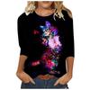 Round Neck 3D Cat Printed Top Casual Long Sleeved Women's T-shirts - Soft Medium Stretch Polyester Fabric Spring and Autumn Relaxed Fit Clothing
