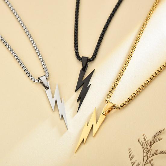 Men Pendant Necklace Unisex Chain Solid Color Thunder Flash Shape Neck Decoration Hip Hop