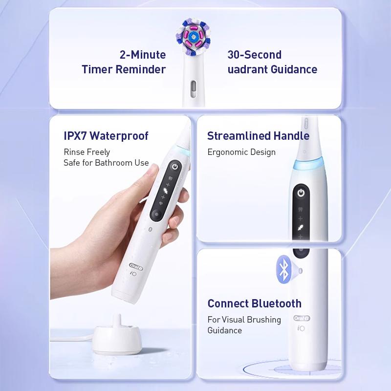 Oral-B IO5 Профессиональная электрическая зубная щетка для отбеливания для взрослых, 5 режимов, 1 ручка, 4 насадки, 1 дорожный футляр