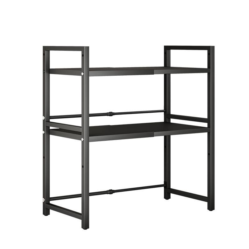 Retractable Floor-standing Microwave Shelf with Adjustable Height and Multi-Layer Storage for Kitchen Organization.