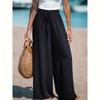 Women's Wide Leg Pants, Elastic Waistband, Lightweight Polyester, Casual Office Trousers, Mid-Rise Loose Fit, Spring Summer Fashion