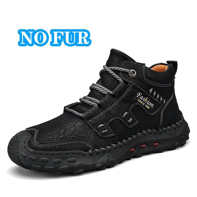 Vintage Style Men Hiking Shoes Fashion Walking Ankle Boots Comfortable Warm Winter Basic Boots Genuine Leather Male Casual Shoes