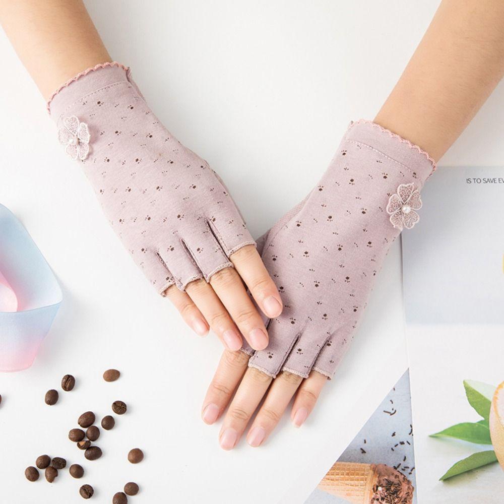 Anti-slip Women Half-finger Gloves Cotton Sunscreen Gloves Fashion Cycling Gloves for Cycling